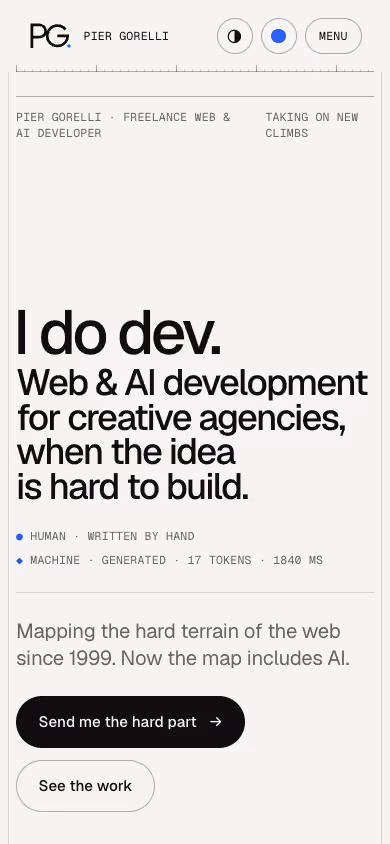 Pier Gorelli website preview — Creative development